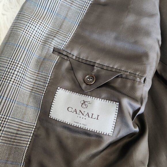 CANALI Silk Wool Glen Plaid Sport Coat Blazer Men’s 40 Made In Italy Brown FLAW - Picture 7 of 16